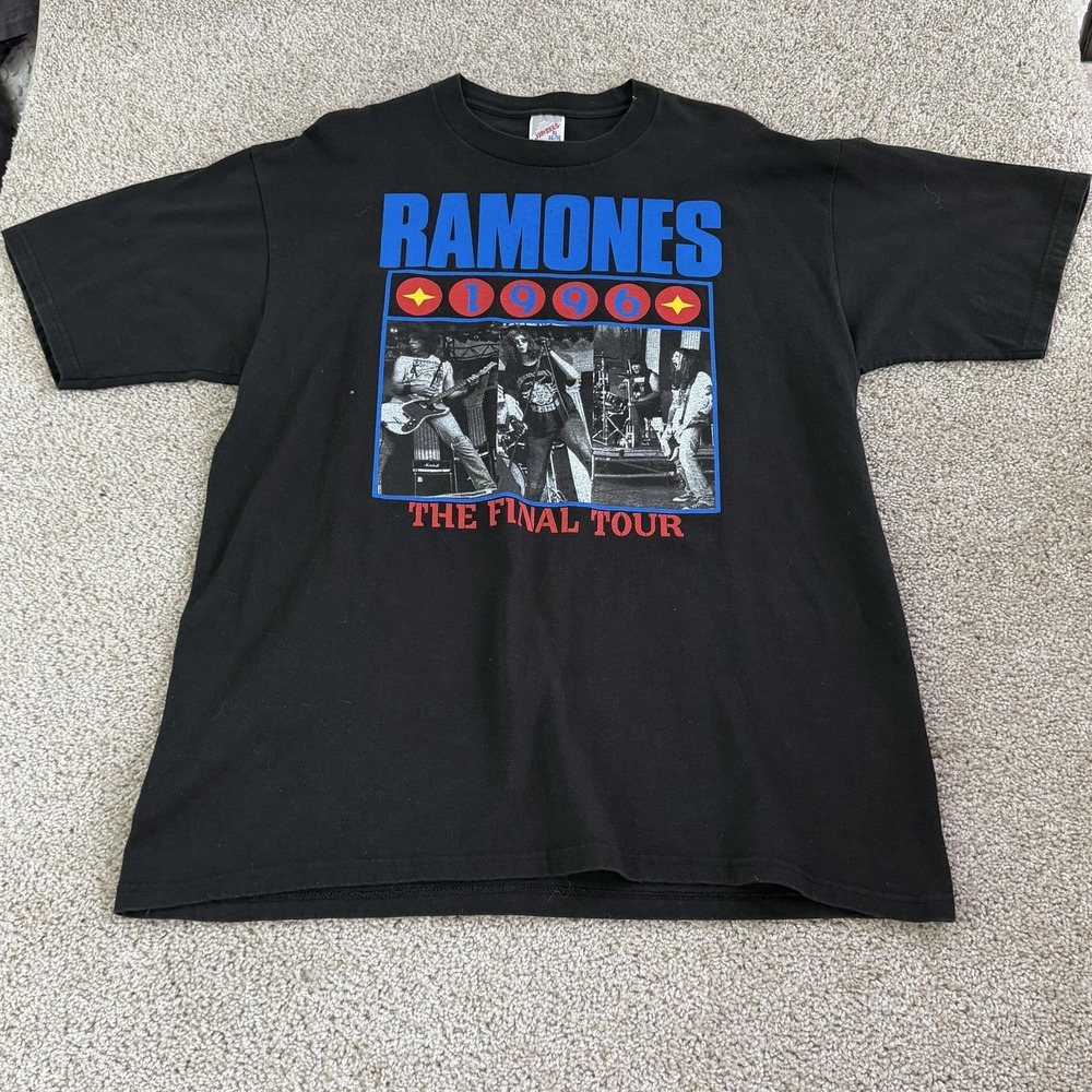 Vintage Ramones 1996 Final Tour Shirt Mens XL Black Graphic Band Tee T-Shirt